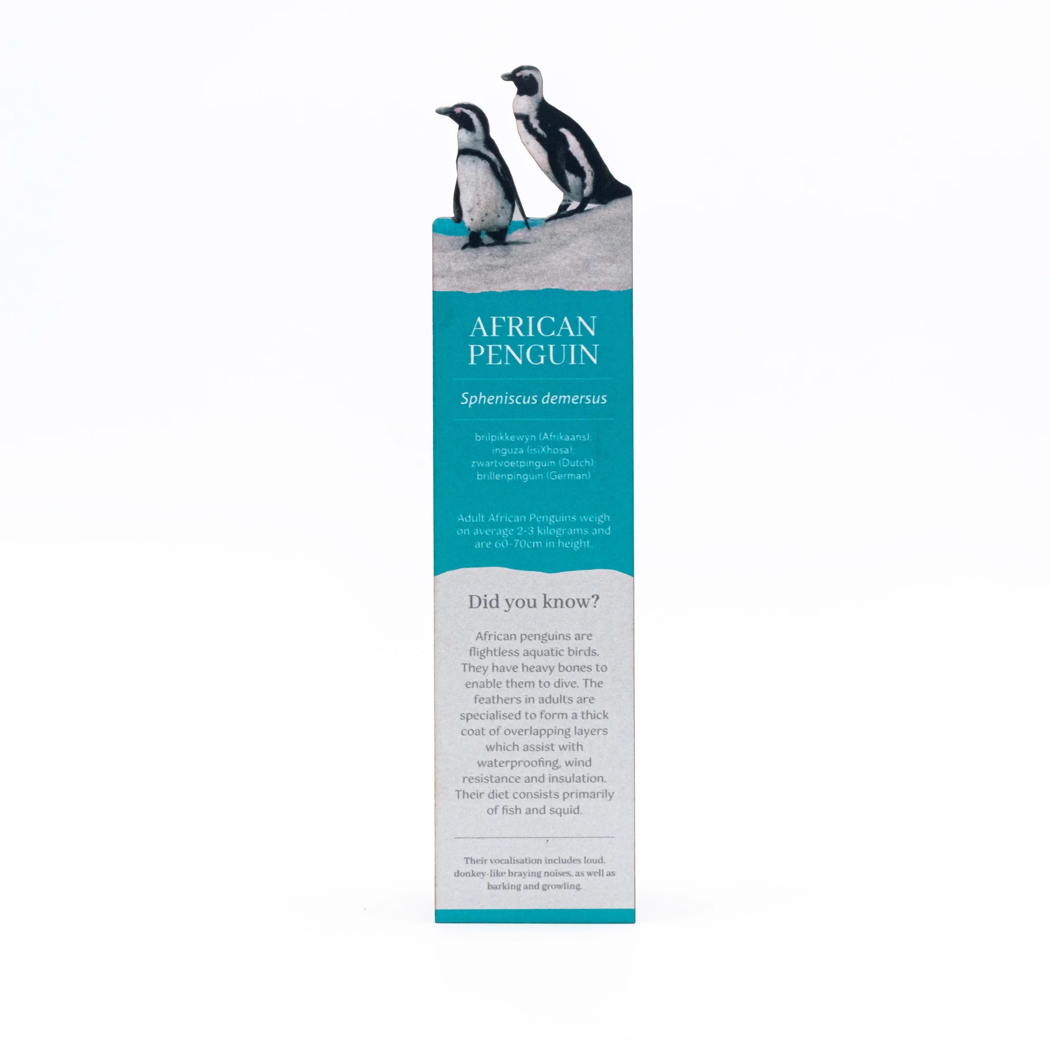 Bookmark with images of African penguins on a white background