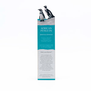 Bookmark with images of African penguins on a white background