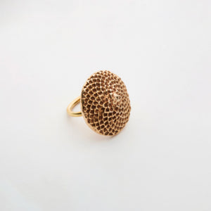 Bronze ring with textured design on a white background