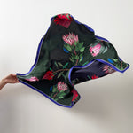 Load image into Gallery viewer, Reversible botanic silk scarf - Protea Flora (hunter &amp; navy)
