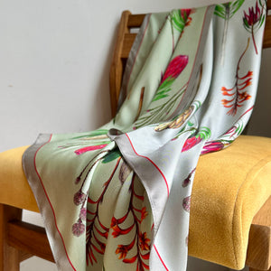 Reversible botanic silk scarf - Cape Fynbos (sage & silver)