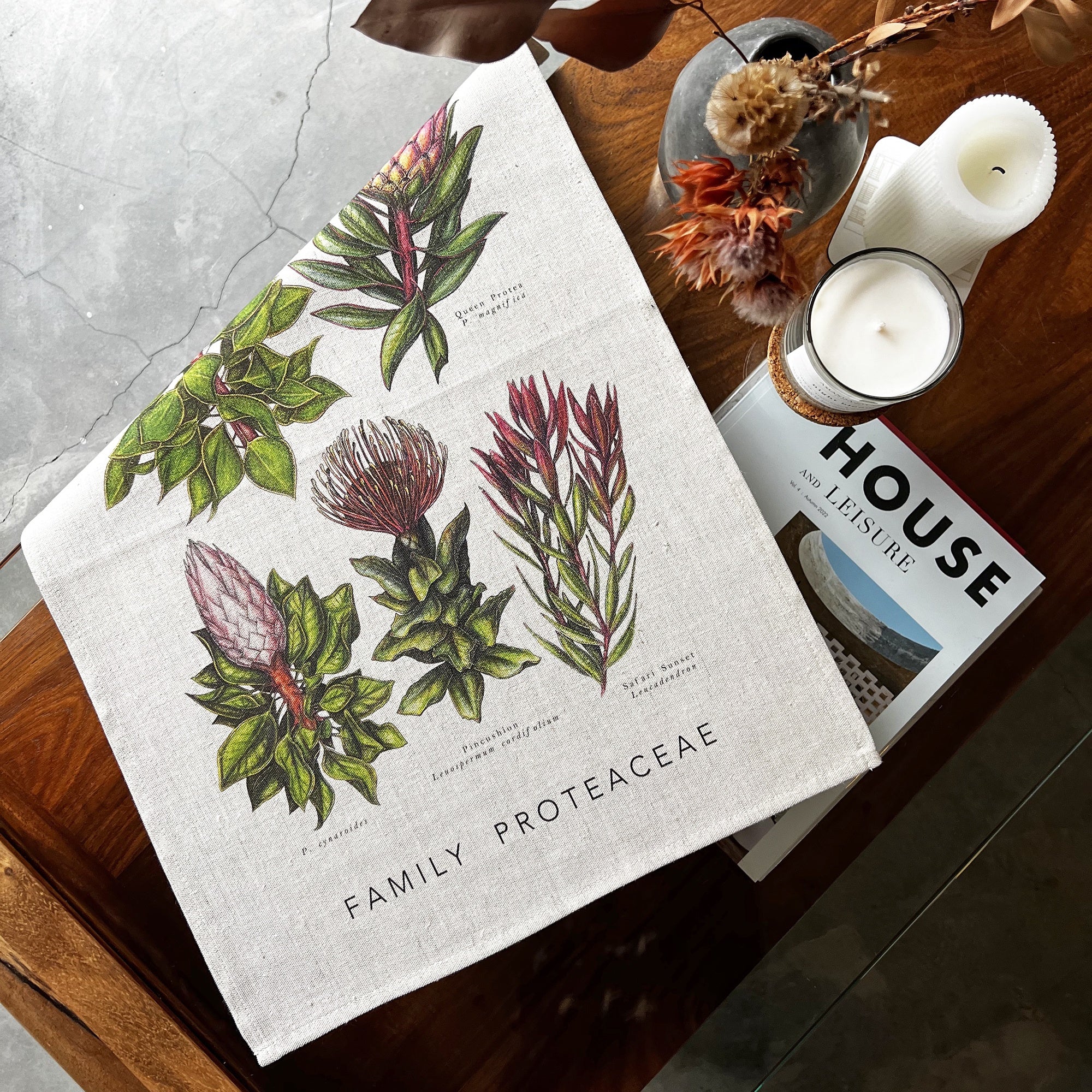 100% Linen Tea Towel - Natural Family Proteaceae