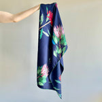 Load image into Gallery viewer, Protea Flora silk scarf - navy
