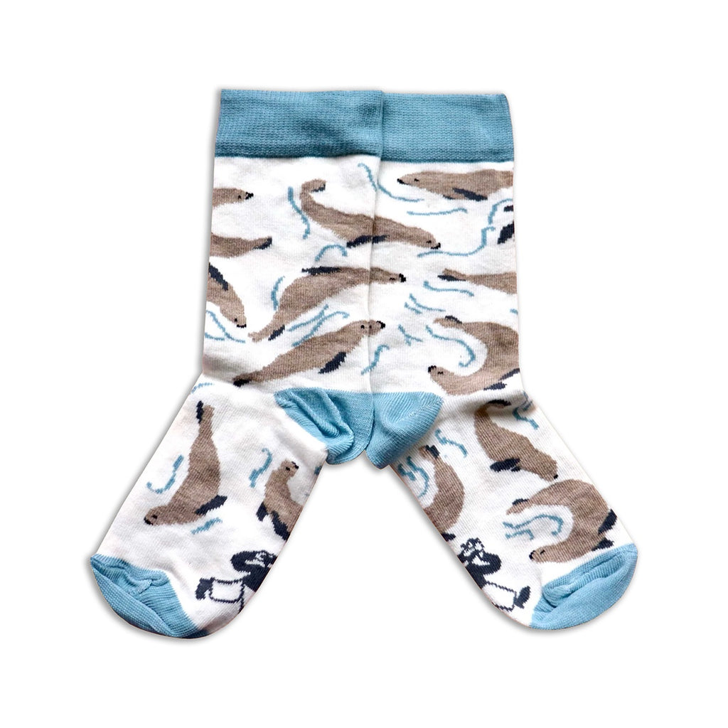 Children's socks with seal pattern on a white background