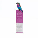 Load image into Gallery viewer, Bookmark with a lilac-breasted roller illustration on a purple background
