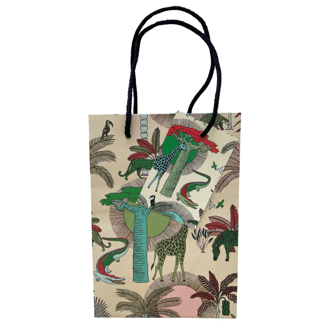 Decorative shopping bag with animal pattern on a white background