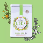 Load image into Gallery viewer, Sunbird Rooibos tin packaging on a green background with herbal illustrations
