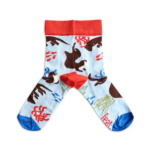 Colorful socks with otter pattern on a white background