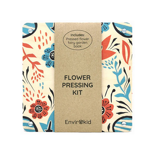 Flower pressing kit with colorful floral design on a white background