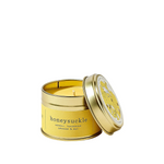 Load image into Gallery viewer, Gold candle tin with &#39;honeysuckle&#39; text on a white background
