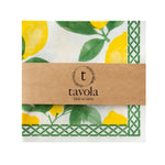 Load image into Gallery viewer, Tavola napkin with lemon design and brand label on a white background
