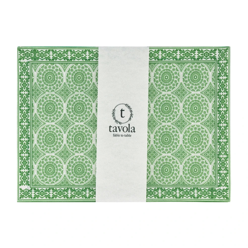 Green patterned placemat with Tavola logo on a white background
