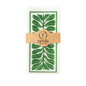 Pack of green leaf-patterned paper napkins with a Tavola label on a white background