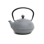 Load image into Gallery viewer, A gray cast iron teapot with a lid and a black handle, designed in a Japanese style with a textured finish.
