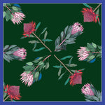 Load image into Gallery viewer, Illustration of various protea flowers on a green background with a blue border
