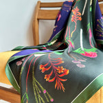 Load image into Gallery viewer, Reversible botanic silk scarf - Cape Fynbos (hunter &amp; navy)
