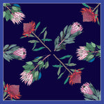 Load image into Gallery viewer, Illustration of various protea flowers on a navy background with a blue border
