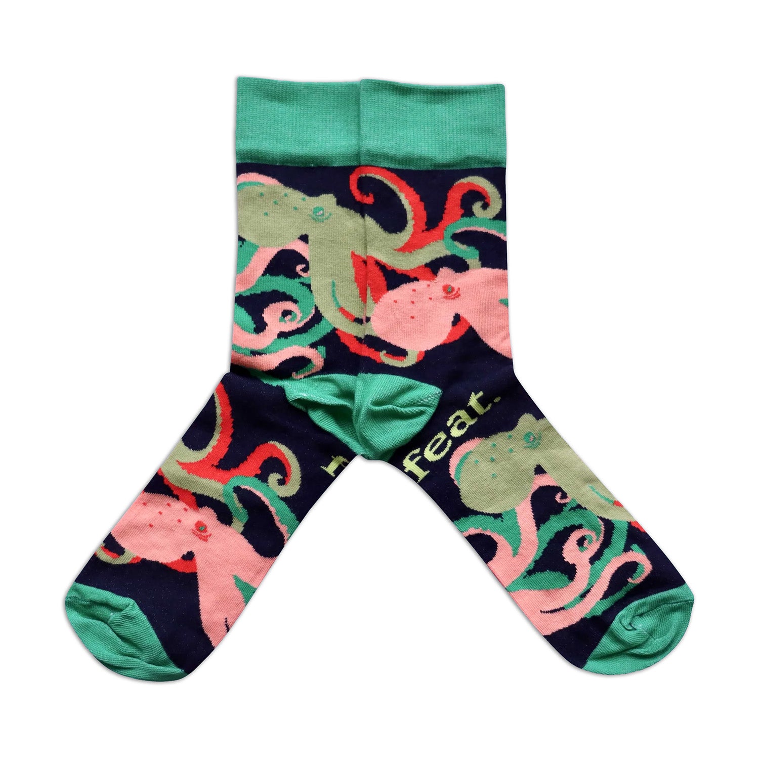 Colorful socks with octopus design on a white background