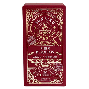 Sunbird Superior Pure Rooibos tea box on a white background