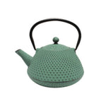 Load image into Gallery viewer, A green cast iron teapot with a black handle, designed for making loose leaf tea.
