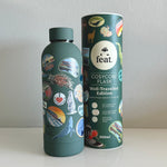 Load image into Gallery viewer, A green CosyCore flasks with various animal and botanical illustrations.

