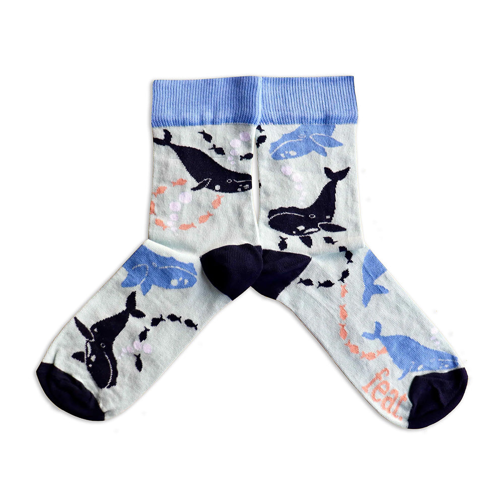 Socks with whale pattern on a white background
