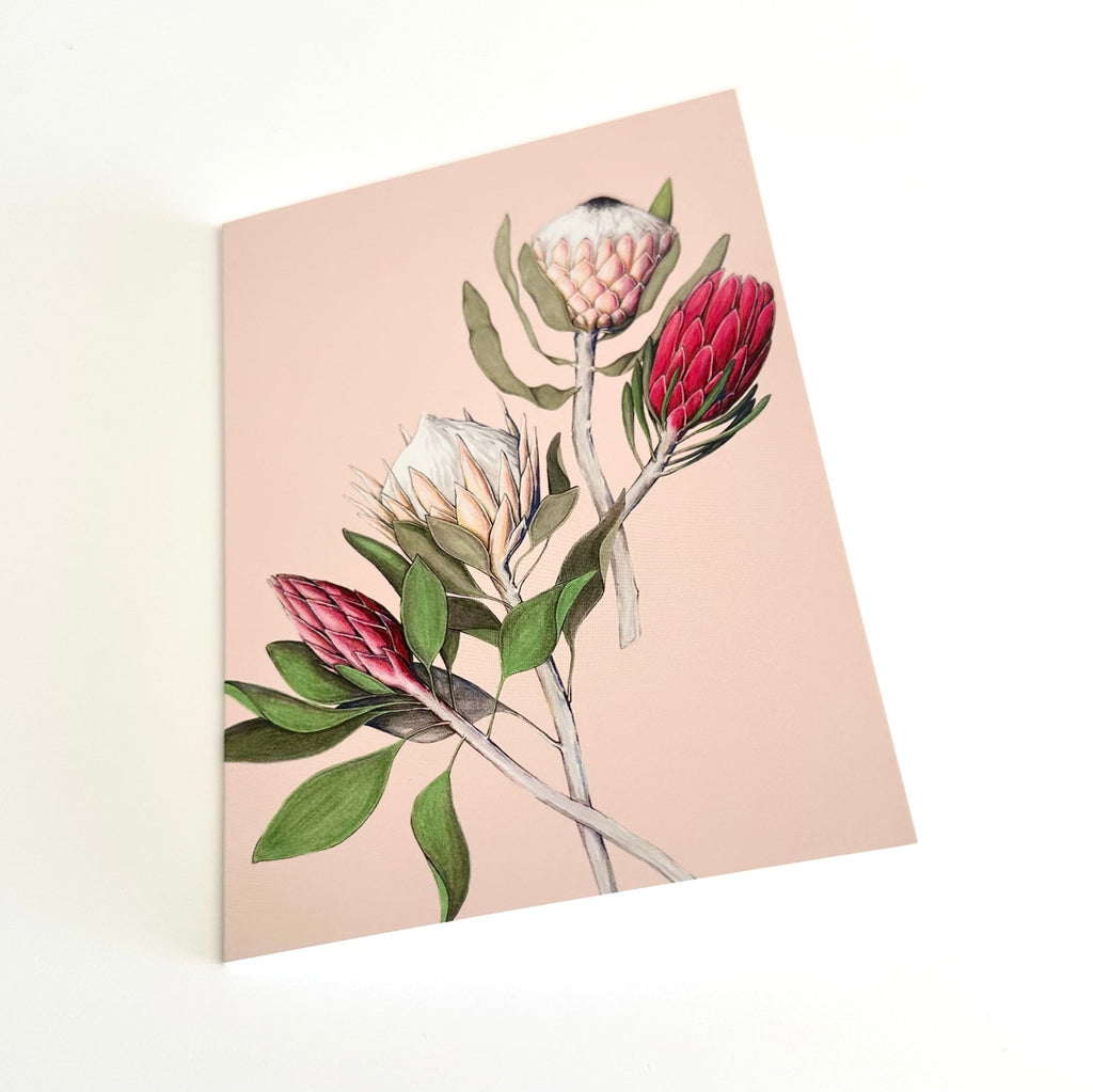 A6 greeting card with a floral design on a dusty pink background