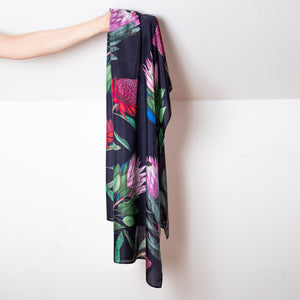 Botanic silk scarf - Protea Flora (navy)