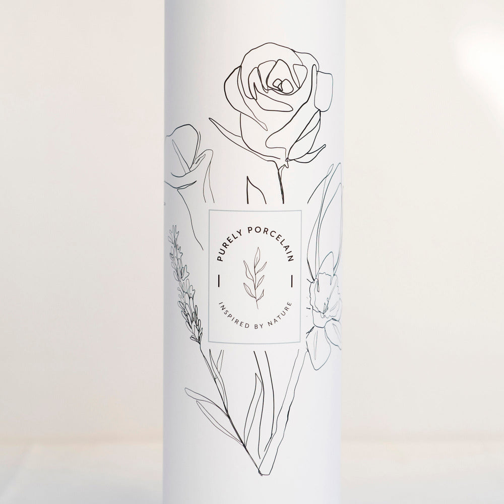 White tube packaging for Purely Porcelain's country garden diffuser set. 