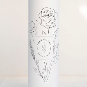 White tube packaging for Purely Porcelain's country garden diffuser set. 